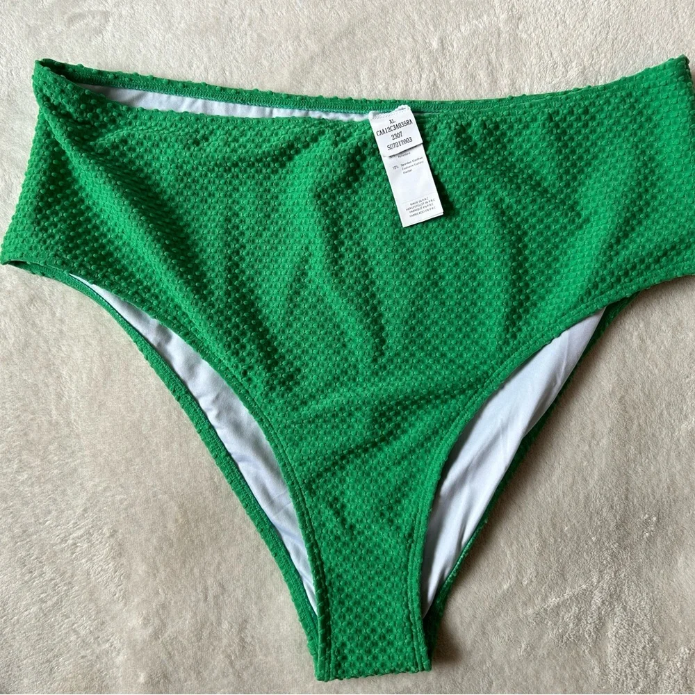 Green Textured Bralette & High Waist Bikini Set - Picture 5 of 7